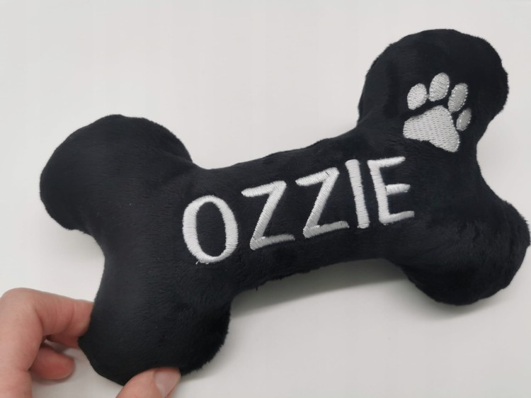 personalizowana zabawka dla psa kość z haftem imienia