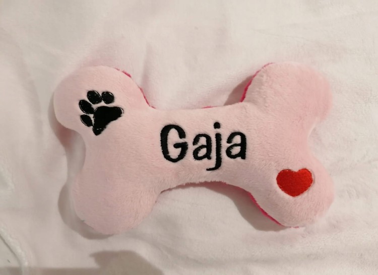 zabawka dla psa kość z imieniem haftowana personalizowana