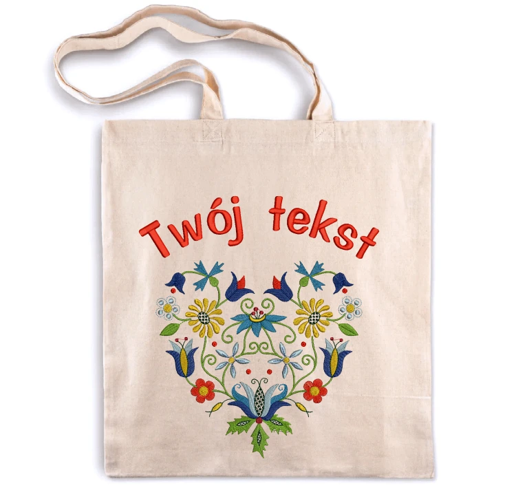 Torba ecru z kaszubskim haftem i napisem Twój tekst