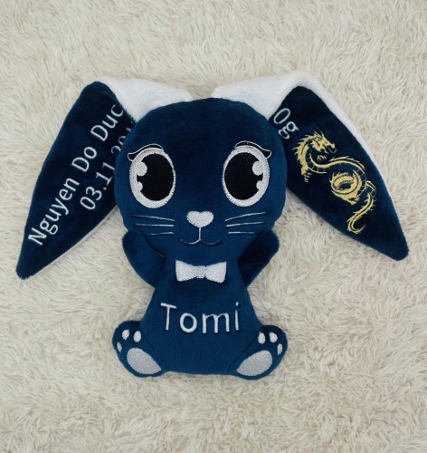 Króliczek z imieniem dziecka granat i biel