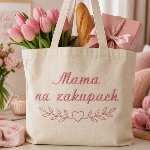 Torba bawełniana z haftem Mama na zakupach