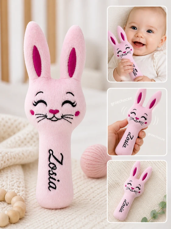 Personalizowana grzechotka sensoryczna z haftowanym imieniem dla dziewczynki