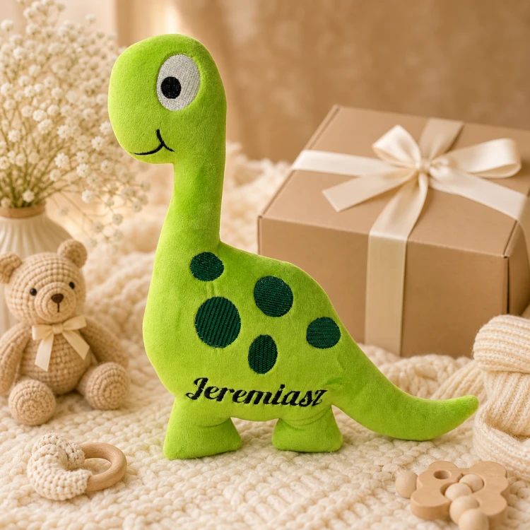 Personalizowany dinozaur pluszowy z haftowanym imieniem dziecka