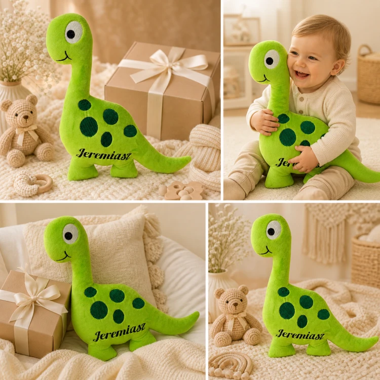 Personalizowany dinozaur pluszowy z haftowanym imieniem dziecka