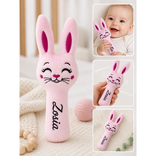 Personalizowana grzechotka sensoryczna z haftowanym imieniem dla dziewczynki