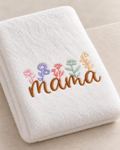 Haftowany ręcznik „Mama” w pastelowe kwiaty.png