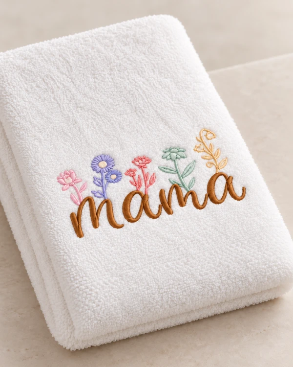 Haftowany ręcznik „Mama” w pastelowe kwiaty.png