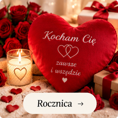 Czerwona poduszka w kształcie serca z haftem Kocham Cię – prezent na rocznicę
