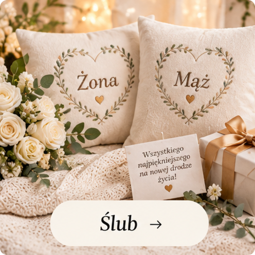 Poduszki z haftowanymi napisami Żona i Mąż – prezent ślubny