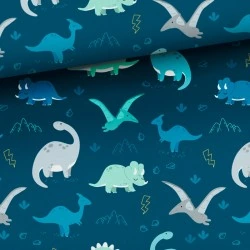 Tkanina bawełniana Dinozaury Navy — dinozaury, dziecięce / nursery