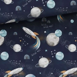 Tkanina bawełniana Blast off Navy — kosmos