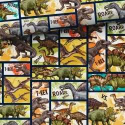 Tkanina bawełniana Komiks Dinozaury — dinozaury, geometryczne / graficzne