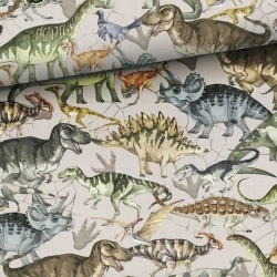 Tkanina bawełniana Gatunki dinozaurów — dinozaury, rośliny / liście
