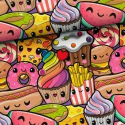 Tkanina bawełniana Słodziaki: Funny food — jedzenie, geometryczne / graficzne