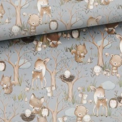 Tkanina bawełniana Little Baby Forest Blue — zwierzęta, leśne zwierzęta