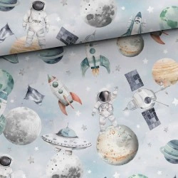 Tkanina bawełniana Odkrywcy kosmosu — kosmos, dziecięce / nursery
