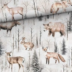 Tkanina bawełniana Snowy forest — zwierzęta, leśne zwierzęta