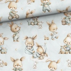 Tkanina bawełniana Bunny Blue Nursery — zwierzęta, króliczki