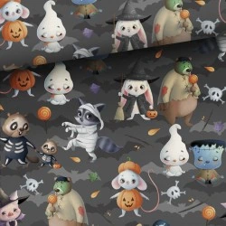 Tkanina bawełniana Halloween fun — zwierzęta, magia / baśnie